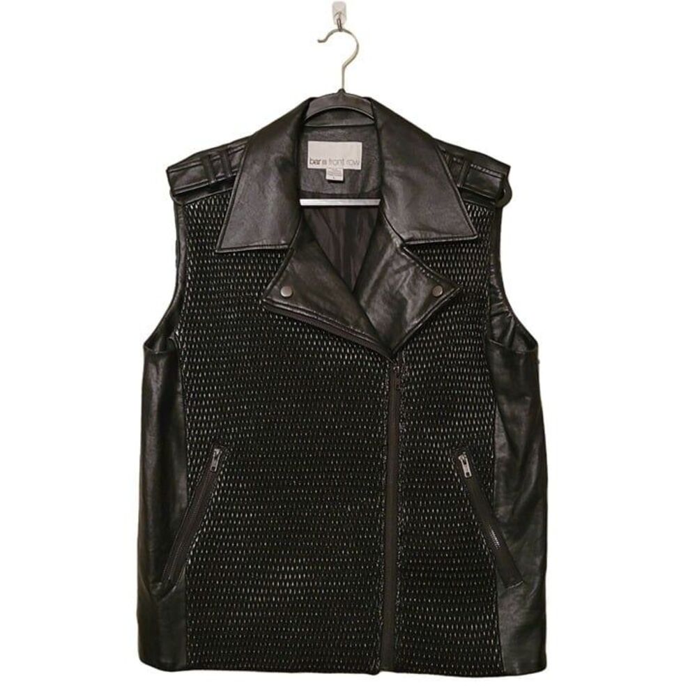 Bar III Womens Vest Black L Front Row Faux Leather  Moto Jacket L